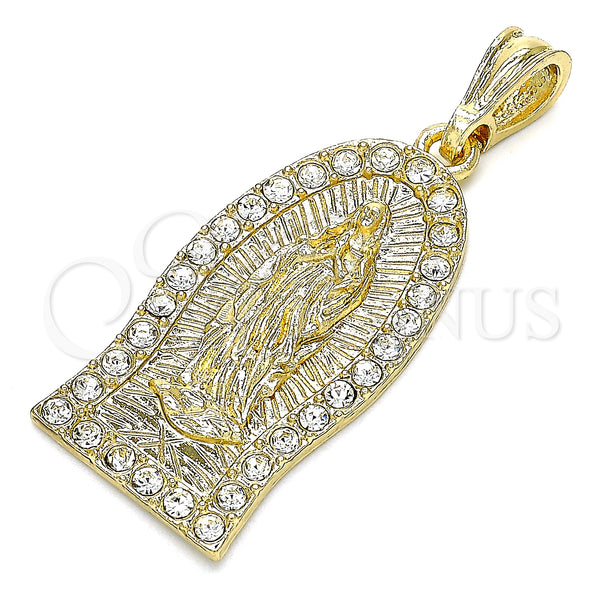 Gold Filled Pendant — Religious Pendant Guadalupe Design with White Crystal Polished — alternate product view — SKU 135180 | Oro Laminado dije — Religious Pendant Guadalupe diseño with cristal blanco pulido — SKU 135180
