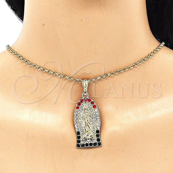 Gold Filled Pendant — Religious Pendant Guadalupe Design with Multicolor Crystal Polished — alternate product view — SKU 135182 | Oro Laminado dije — Religious Pendant Guadalupe diseño with Multicolor cristal pulido — SKU 135182