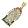 Oro Laminado Religious Pendant, Gold Filled Style Guadalupe Design, with Multicolor Crystal, Polished, Golden Finish, 05.351.0125.2