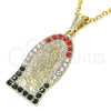 Oro Laminado Religious Pendant, Gold Filled Style Guadalupe Design, with Multicolor Crystal, Polished, Golden Finish, 05.351.0125.2