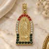 Oro Laminado Religious Pendant, Gold Filled Style Guadalupe Design, with Multicolor Crystal, Polished, Golden Finish, 05.351.0125.2