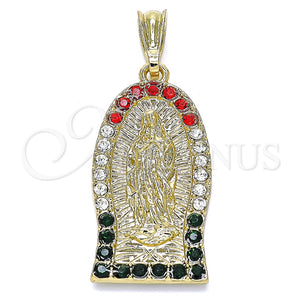 Gold Filled Pendant — Religious Pendant Guadalupe Design with Multicolor Crystal Polished — main product view — SKU 135182 | Oro Laminado dije — Religious Pendant Guadalupe diseño with Multicolor cristal pulido — SKU 135182