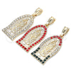 Oro Laminado Religious Pendant, Gold Filled Style Guadalupe Design, with Multicolor Crystal, Polished, Golden Finish, 05.351.0125.2