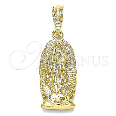 Oro Laminado Religious Pendant, Gold Filled Style Guadalupe Design, Polished, Golden Finish, 05.351.0126