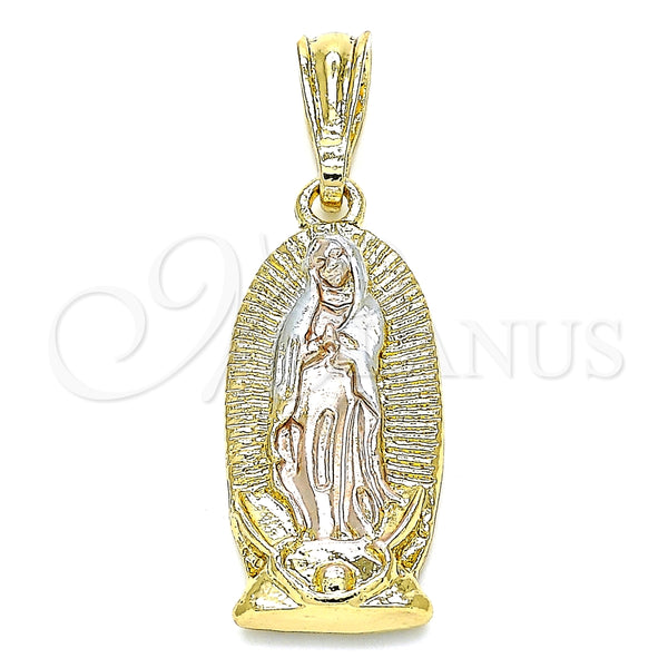 Oro Laminado Religious Pendant, Gold Filled Style Guadalupe Design, Polished, Tricolor, 05.351.0126.1