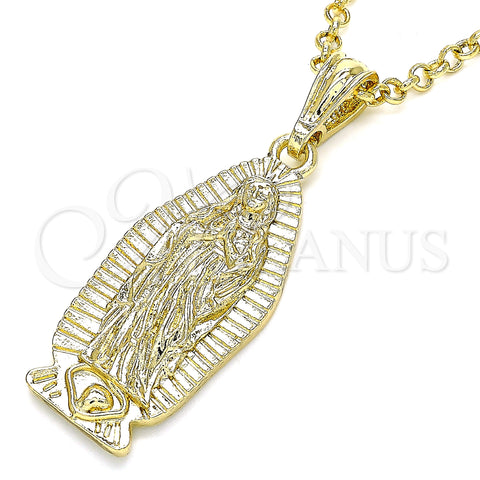 Oro Laminado Religious Pendant, Gold Filled Style Guadalupe Design, Polished, Golden Finish, 05.351.0127