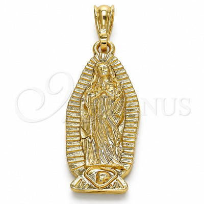 Oro Laminado Religious Pendant, Gold Filled Style Guadalupe Design, Polished, Golden Finish, 05.351.0127