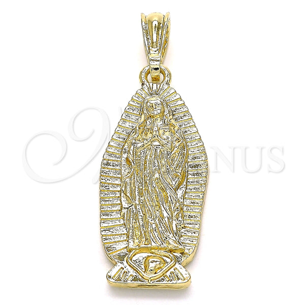 Oro Laminado Religious Pendant, Gold Filled Style Guadalupe Design, Polished, Golden Finish, 05.351.0127