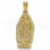 Oro Laminado Religious Pendant, Gold Filled Style Guadalupe Design, Polished, Golden Finish, 05.351.0127