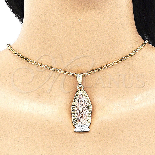 Gold Filled Pendant — Religious Pendant Guadalupe Design Polished Tricolor 05. — alternate product view — SKU 135186 | Oro Laminado dije — Religious Pendant Guadalupe diseño pulido Tricolor 05. — SKU 135186