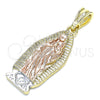 Oro Laminado Religious Pendant, Gold Filled Style Guadalupe Design, Polished, Tricolor, 05.351.0127.1