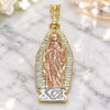 Oro Laminado Religious Pendant, Gold Filled Style Guadalupe Design, Polished, Tricolor, 05.351.0127.1