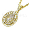 Oro Laminado Fancy Pendant, Gold Filled Style Flower and Heart Design, Polished, Tricolor, 05.351.0131