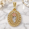 Oro Laminado Fancy Pendant, Gold Filled Style Flower and Heart Design, Polished, Tricolor, 05.351.0131