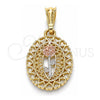 Oro Laminado Fancy Pendant, Gold Filled Style Flower and Heart Design, Polished, Tricolor, 05.351.0131