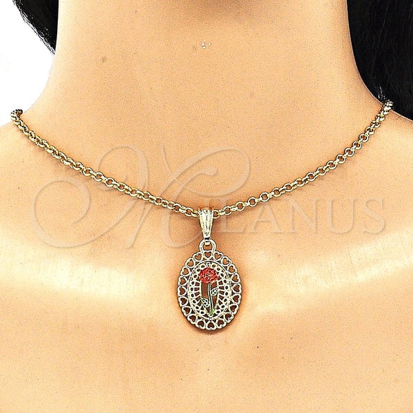 Gold Filled Pendant — Fancy Pendant Flower and Heart Design Polished Tricolor — alternate product view — SKU 135192 | Oro Laminado dije — elegante Pendant flor and corazón diseño pulido Tricolor — SKU 135192