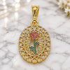 Oro Laminado Fancy Pendant, Gold Filled Style Flower and Heart Design, Polished, Tricolor, 05.351.0131.1
