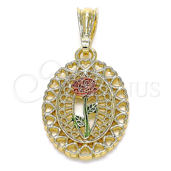 Gold Filled Pendant — Fancy Pendant Flower and Heart Design Polished Tricolor — main product view — SKU 135192 | Oro Laminado dije — elegante Pendant flor and corazón diseño pulido Tricolor — SKU 135192