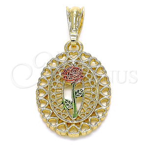 Gold Filled Pendant — Fancy Pendant Flower and Heart Design Polished Tricolor — main product view — SKU 135192 | Oro Laminado dije — elegante Pendant flor and corazón diseño pulido Tricolor — SKU 135192