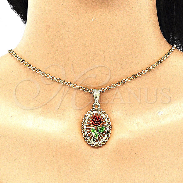 Gold Filled Pendant — Fancy Pendant Flower Design Polished Tricolor 05. — alternate product view — SKU 135193 | Oro Laminado dije — elegante Pendant flor diseño pulido Tricolor 05. — SKU 135193