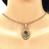 Oro Laminado Fancy Pendant, Gold Filled Style Flower Design, Polished, Tricolor, 05.351.0132