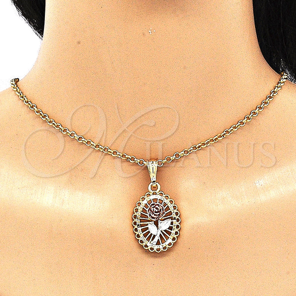 Gold Filled Pendant — Fancy Pendant Flower Design Polished Tricolor 05. — alternate product view — SKU 135194 | Oro Laminado dije — elegante Pendant flor diseño pulido Tricolor 05. — SKU 135194