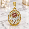Oro Laminado Fancy Pendant, Gold Filled Style Flower Design, Polished, Tricolor, 05.351.0132.1