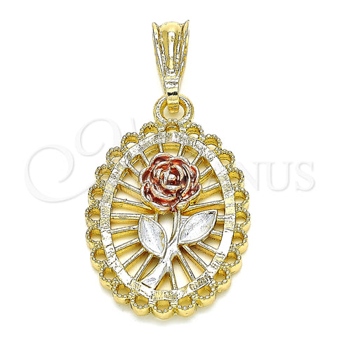 Oro Laminado Fancy Pendant, Gold Filled Style Flower Design, Polished, Tricolor, 05.351.0132.1