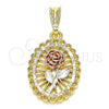 Oro Laminado Fancy Pendant, Gold Filled Style Flower Design, Polished, Tricolor, 05.351.0132.1