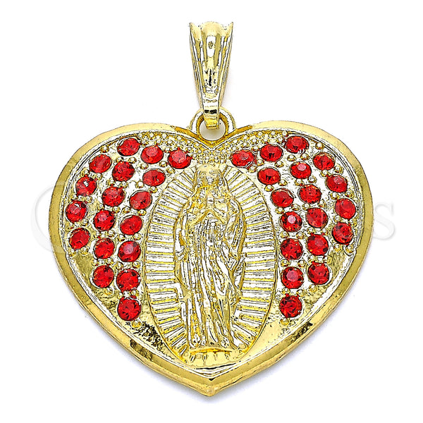 Gold Filled Pendant — Religious Pendant Heart and Guadalupe Design with Garnet — main product view — SKU 135198 | Oro Laminado dije — Religious Pendant corazón and Guadalupe diseño with Garnet — SKU 135198
