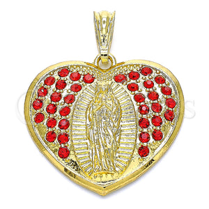 Gold Filled Pendant — Religious Pendant Heart and Guadalupe Design with Garnet — main product view — SKU 135198 | Oro Laminado dije — Religious Pendant corazón and Guadalupe diseño with Garnet — SKU 135198