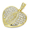 Oro Laminado Religious Pendant, Gold Filled Style Heart and Guadalupe Design, with White Crystal, Polished, Golden Finish, 05.351.0135.1