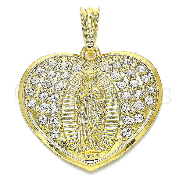 Gold Filled Pendant — Religious Pendant Heart and Guadalupe Design with White — main product view — SKU 135199 | Oro Laminado dije — Religious Pendant corazón and Guadalupe diseño with blanco — SKU 135199