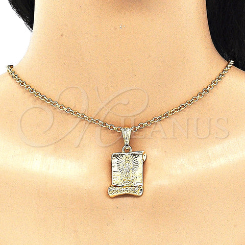 Oro Laminado Religious Pendant, Gold Filled Style Guadalupe Design, Polished, Golden Finish, 05.351.0139