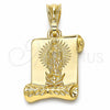 Oro Laminado Religious Pendant, Gold Filled Style Guadalupe Design, Polished, Golden Finish, 05.351.0139