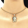 Oro Laminado Religious Pendant, Gold Filled Style Guadalupe Design, Polished, Tricolor, 05.351.0139.1