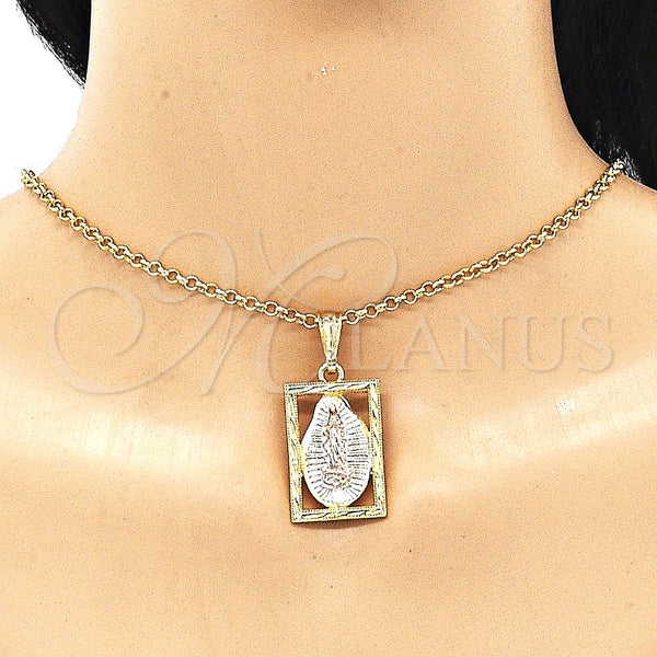 Gold Filled Pendant — Religious Pendant Guadalupe Design Polished Tricolor 05. — alternate product view — SKU 135207 | Oro Laminado dije — Religious Pendant Guadalupe diseño pulido Tricolor 05. — SKU 135207
