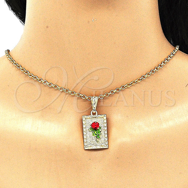 Gold Filled Pendant — Fancy Pendant Flower Design Polished Tricolor 05. — alternate product view — SKU 135209 | Oro Laminado dije — elegante Pendant flor diseño pulido Tricolor 05. — SKU 135209