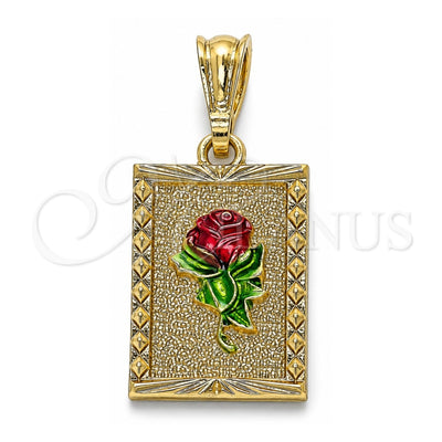 Oro Laminado Fancy Pendant, Gold Filled Style Flower Design, Polished, Tricolor, 05.351.0082.1