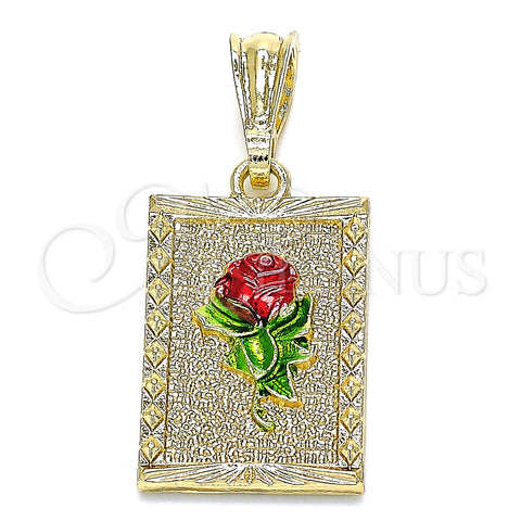 Oro Laminado Fancy Pendant, Gold Filled Style Flower Design, Polished, Tricolor, 05.351.0082.1