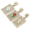 Oro Laminado Fancy Pendant, Gold Filled Style Flower Design, Polished, Tricolor, 05.351.0082.1