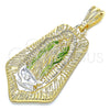 Oro Laminado Religious Pendant, Gold Filled Style Guadalupe Design, Polished, Tricolor, 05.351.0143