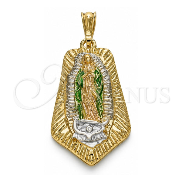 Oro Laminado Religious Pendant, Gold Filled Style Guadalupe Design, Polished, Tricolor, 05.351.0143