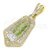 Oro Laminado Religious Pendant, Gold Filled Style Guadalupe Design, Polished, Tricolor, 05.351.0144