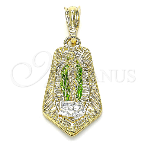 Oro Laminado Religious Pendant, Gold Filled Style Guadalupe Design, Polished, Tricolor, 05.351.0144