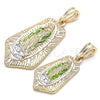 Oro Laminado Religious Pendant, Gold Filled Style Guadalupe Design, Polished, Tricolor, 05.351.0144