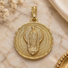 Oro Laminado Religious Pendant, Gold Filled Style Guadalupe Design, Diamond Cutting Finish, Golden Finish, 05.351.0045.1