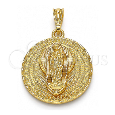 Oro Laminado Religious Pendant, Gold Filled Style Guadalupe Design, Diamond Cutting Finish, Golden Finish, 05.351.0045.1
