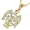 Oro Laminado Religious Pendant, Gold Filled Style Centenario Coin and Angel Design, with Garnet Crystal, Polished, Golden Finish, 05.351.0145