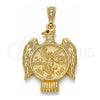 Oro Laminado Religious Pendant, Gold Filled Style Centenario Coin and Angel Design, with Garnet Crystal, Polished, Golden Finish, 05.351.0145
